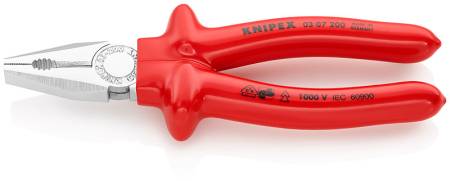 Плоскогубцы комбинированные VDE, 200 мм, хром, KNIPEX KN-0307200. Артикул KN-0307200