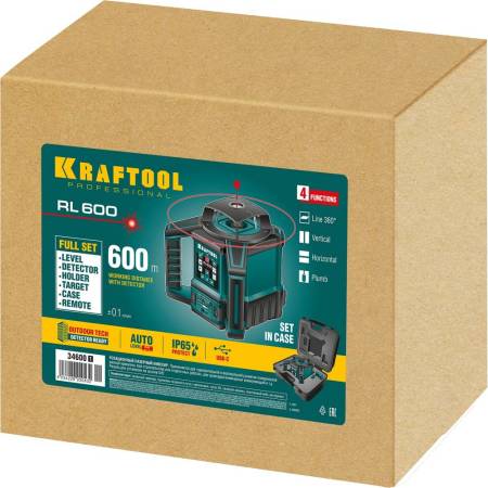 Ротационный лазерный нивелир KRAFTOOL RL600 34600_z01. Артикул 34600_z01