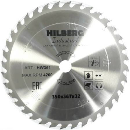 Диск пильный  Hilberg Industrial Дерево 350*32*36Т HW351. Артикул HW351
