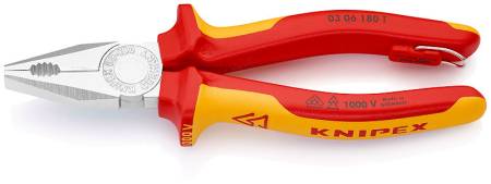 Плоскогубцы комбинированные VDE, 180 мм, хром, KNIPEX KN-0306180T. Артикул KN-0306180T