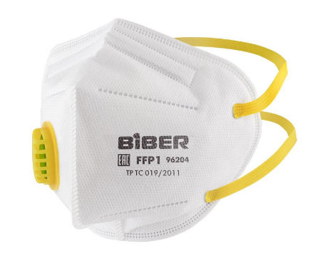 Полумаска фильтрующая Biber 96204 с воздушным клапаном, FFP1 . Артикул тов-205897