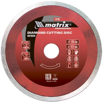 Диск алмазный, отрезной сплошной, 115 х 22,2 мм, мокрая резка Matrix Professional 73184. Артикул 73184