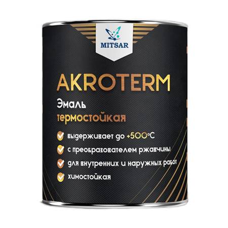 Эмаль термостойкая Mitsar Аkroterm чёрная (0,8 кг). Артикул тов-184356