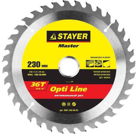 диск пильный по дереву STAYER Opti Line 230 x 30мм 36Т оптимальный рез 3681-230-30-36. Артикул 3681-230-30-36
