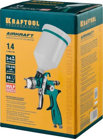 Краскопульт пневматический KRAFTOOL AirKraft HVLP c верхним бачком 1.4мм 06522-1.4. Артикул 06522-1.4