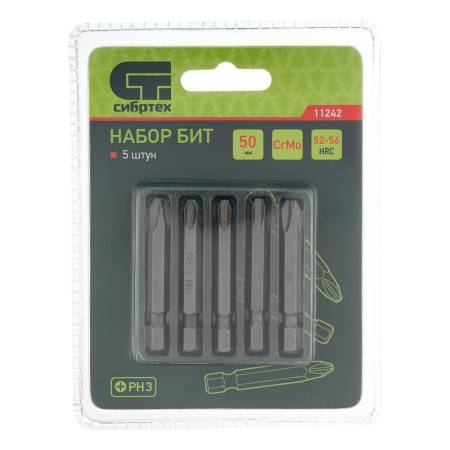 Набор бит PH3 x 50, сталь CrMo, 5 шт. Сибртех 11242. Артикул 11242