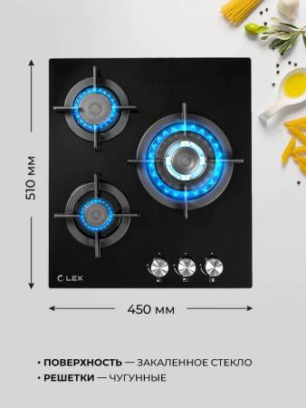 Варочная панель газовая LEX GVG 430 BL CHAO000189. Артикул CHAO000189