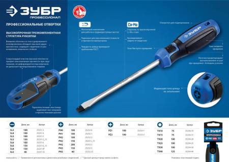 Отвертка ЗУБР Профессионал PH2x40 25232-2S. Артикул 25232-2S