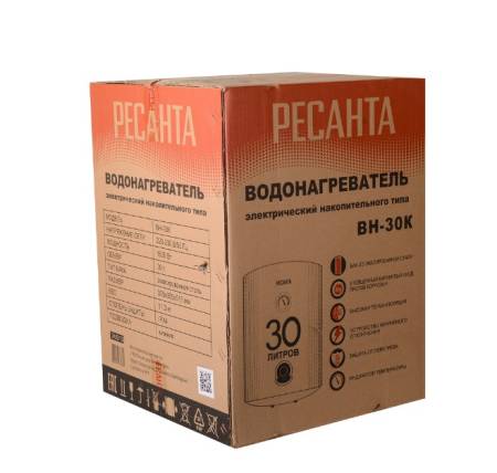 Водонагреватель накопительный ВН-30К Ресанта 74/5/13. Артикул 74/5/13