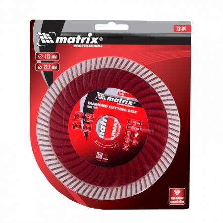 Диск алмазный, отрезной Turbo Extra, 125 х 22,2 мм, сухая резка Matrix Professional 73194. Артикул 73194