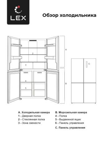 Холодильник  трехкамерный отдельностоящий с инвертором LEX LCD450WGID CHHE000029. Артикул CHHE000029