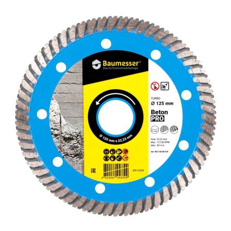 Круг алмазный отрезной 1A1R Turbo 125x2,2x8x22,23  Baumesser Beton PRO 90215008010. Артикул 90215008010