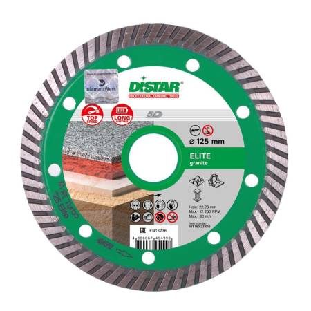 Круг алмазный отрезной 1A1R Turbo 125x2,2x10x22,23 Elite DiStar 10115023010. Артикул 10115023010