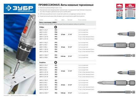 Бита ЗУБР "ЭКСПЕРТ" торсионная тип хвостовика E 1/4" PH2 100мм. Артикул 26011-2-100-1