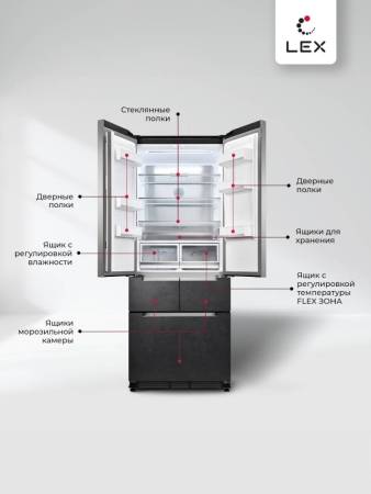 Холодильник четырехкамерный полувстраиваемый с инвертором LEX LFD424StGIDBI CHHE000018. Артикул CHHE000018