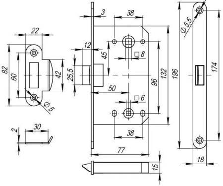 Защелка RP1895 BL бесшумная многофункциональная, цвет - черный RUCETTI 9014488. Артикул 9014488