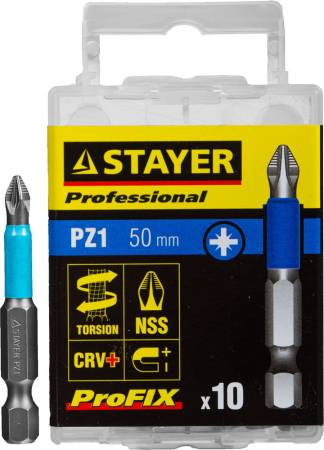 Биты STAYER "PROFESSIONAL" ProFix Pozidriv тип хвостовика E 1/4" № 1 L=50мм 10шт 26223-1-50-10_z01. Артикул 26223-1-50-10_z01