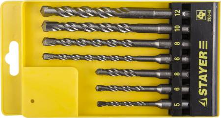 Набор буров STAYER SDS-plus 7 шт: 5 x 110 6 x 110 8 x 110 6 x 160 8 x 160 10 x 160 12 x 160 мм Professional 2930-H7. Артикул 2930-H7
