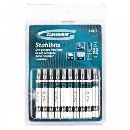 Набор бит Torx25 х 50, сталь S2, 10 шт. Gross 11471. Артикул 11471
