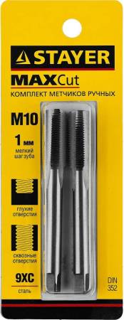 Комплект метчиков STAYER M10х1 2 шт 28025-10-1.0-H2. Артикул 28025-10-1.0-H2