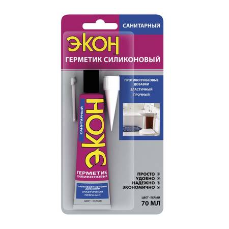 Герметик силиконовый Экон санитарный, белый (70 мл). Артикул тов-219970