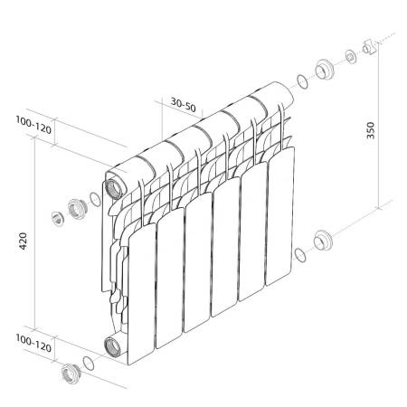 Радиатор алюминиевый Royal Thermo Revolution 350 - 6 секц.. Артикул НС-1070099