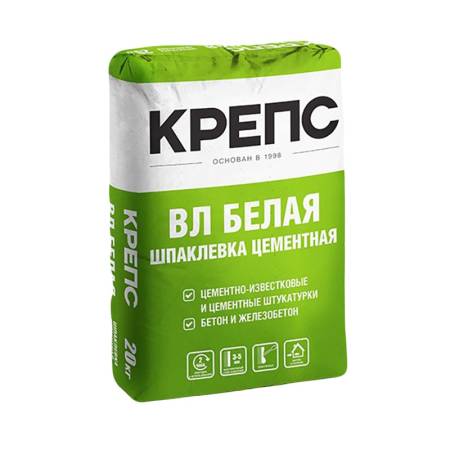 Шпаклевка цементная Крепс ВЛ белая, 20 кг. Артикул тов-085298