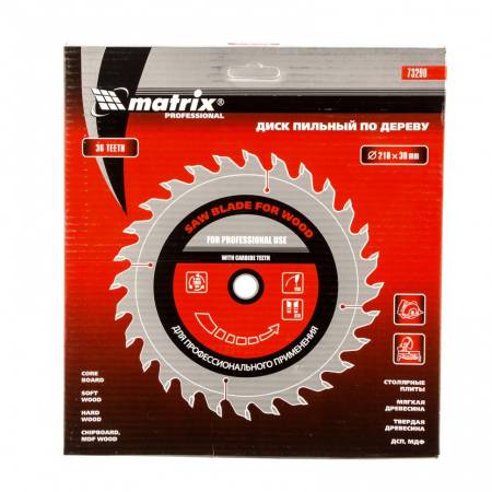 Пильный диск по дереву, 210 х 30 мм, 36 зубьев Matrix Professional 73290. Артикул 73290