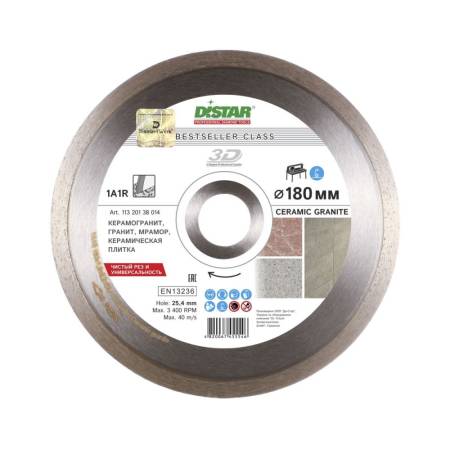 Круг алмазный отрезной 1A1R 180x1,6x8,5x25,4 Bestseller Ceramic granite DiStar 11320138014. Артикул 11320138014