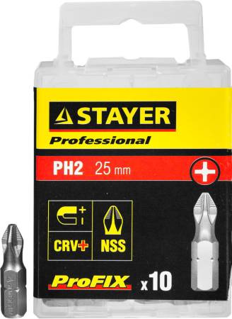 Биты STAYER "PROFESSIONAL" ProFix Phillips тип хвостовика C 1/4" № 2 L=25мм 10шт 26201-2-25-10_z01. Артикул 26201-2-25-10_z01