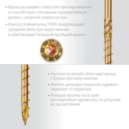 Саморезы конструкционные КС-П 40 х 4.5 мм, 270 шт., желтый цинк, ЗУБР 30041-45-040. Артикул 30041-45-040