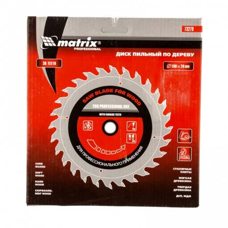 Пильный диск по дереву, 190 х 20 мм, 36 зубьев, кольцо 16/20 Matrix Professional 73279. Артикул 73279