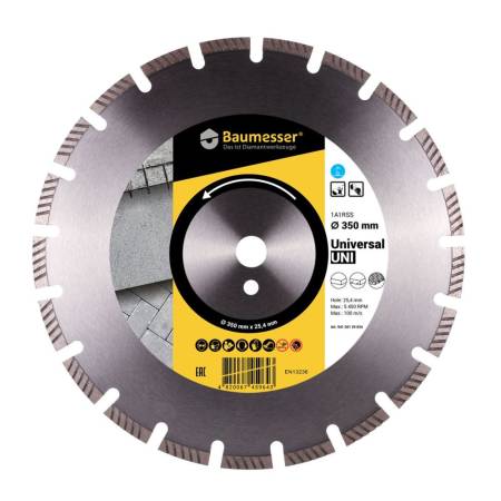 Круг алмазный отрезной 1A1RSS/C1-H 350x3,5/2,5x10x25,4-21 F4 Baumesser Universal 94120129024. Артикул 94120129024