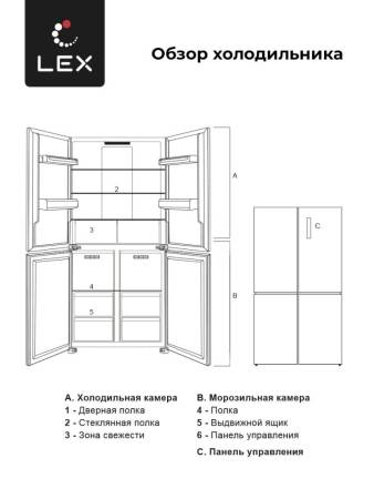 Холодильник  трехкамерный отдельностоящий с инвертором LEX LCD450GlGID CHHE000028. Артикул CHHE000028