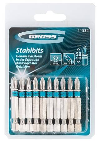 Набор бит РН1 х 50, сталь S2, 10 шт. Gross 11334. Артикул 11334