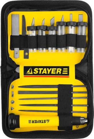 Набор STAYER Нож “MASTER” для точных работ в комплекте с лезвиями различной формы и надфилями в чехле,38 предметов 09145-H38. Артикул 09145-H38