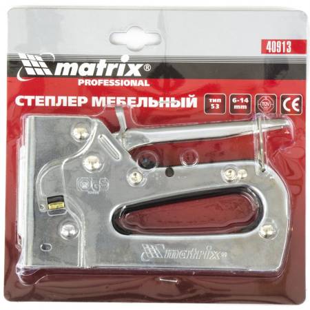 Степлер мебельный металлический регулируемый, тип скобы 53, 6-14 мм Matrix Professional 40913. Артикул 40913