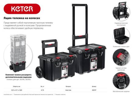 Ящик-тележка KETER STACKNROLL на колесах 21" 38397. Артикул 38397