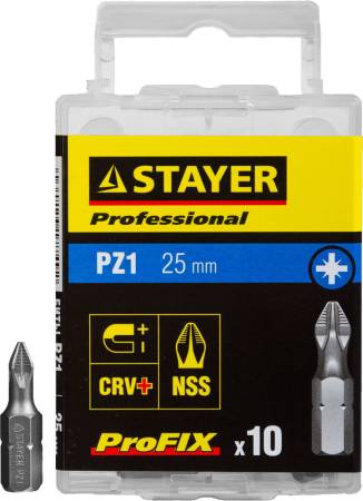 Биты STAYER "PROFESSIONAL" ProFix Pozidriv тип хвостовика C 1/4" № 1 L=25мм 10шт 26221-1-25-10_z01. Артикул 26221-1-25-10_z01