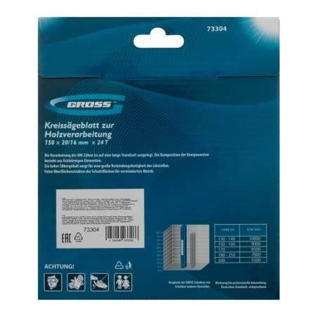 Пильный диск по дереву 150 x 20/16 x 24Т Gross 73304. Артикул 73304