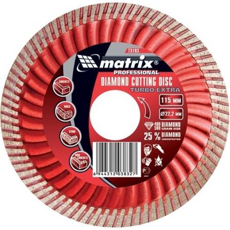 Диск алмазный, отрезной Turbo Extra, 230 х 22,2 мм, сухая резка Matrix Professional 73198. Артикул 73198