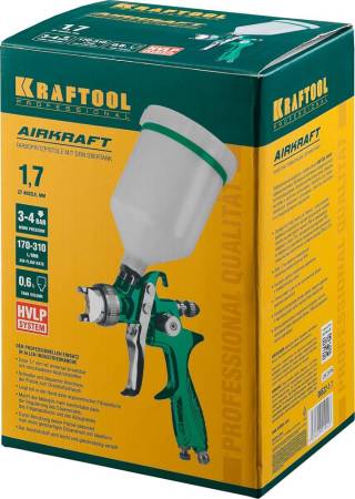 Краскопульт пневматический KRAFTOOL AirKraft HVLP с верхним бачком 1.7мм 06522-1.7. Артикул 06522-1.7