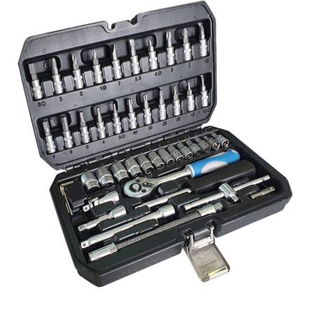 Набор инструмента слесарно-монтажный, Cr-V, 1/4", 46 предм.,  РемоКолор professional 43-4-146. Артикул 43-4-146