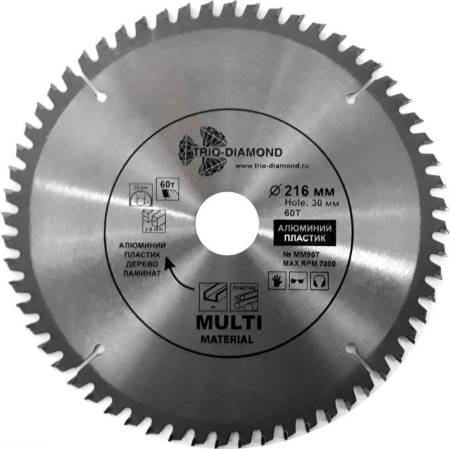 Диск пильный по мультиматериалам TRIO-DIAMOND (Трио-Диамонд) 216*30*60T MM907. Артикул MM907