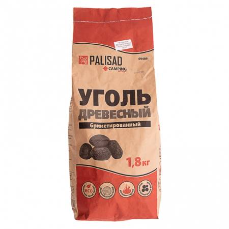 Уголь древесный, брикетированный, 1,8 кг, Palisad Camping 69489. Артикул 69489