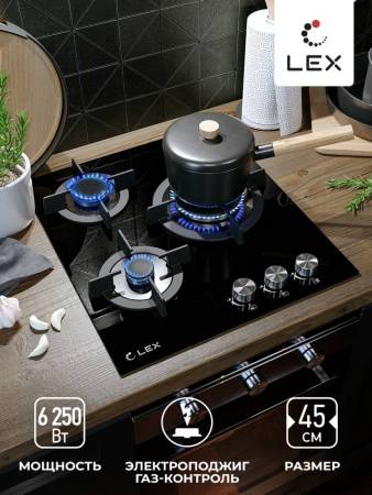 Варочная панель газовая LEX GVG 430 BL CHAO000189. Артикул CHAO000189