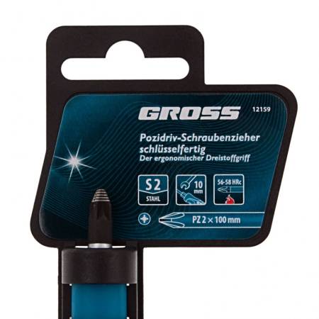 Отвертка PZ2 x 100 мм, S2, трехкомпонентная ручка Gross 12159. Артикул 12159