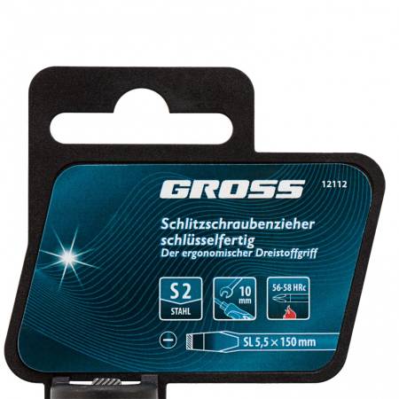 Отвертка SL5,5 x 150 мм, S2, трехкомпонентная рукоятка Gross 12112. Артикул 12112