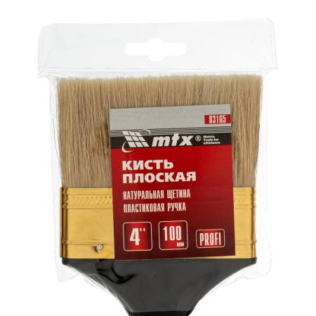 Кисть плоская "Профи" 4", натуральная щетина, пластмассовая ручка MTX 83165. Артикул 83165