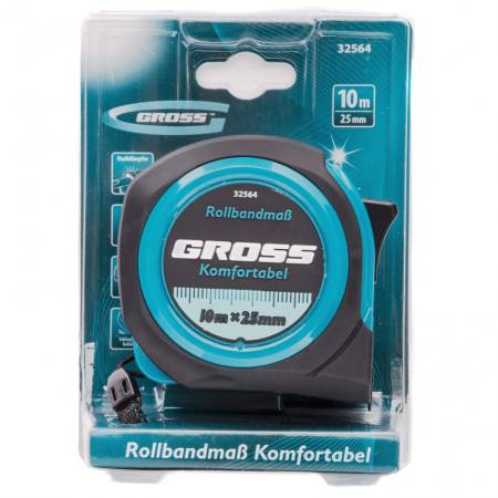 Рулетка Komfortabel 10 м х 25 мм, обрезиненный корпус Gross 32564. Артикул 32564